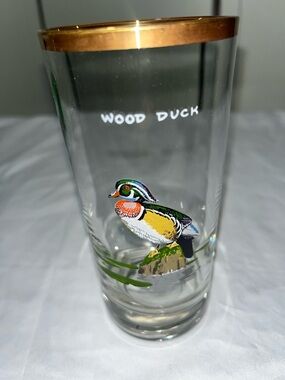 West Virginia Glass Specialty Wood Duck Highball Glass with Gold Rim Ned Smith